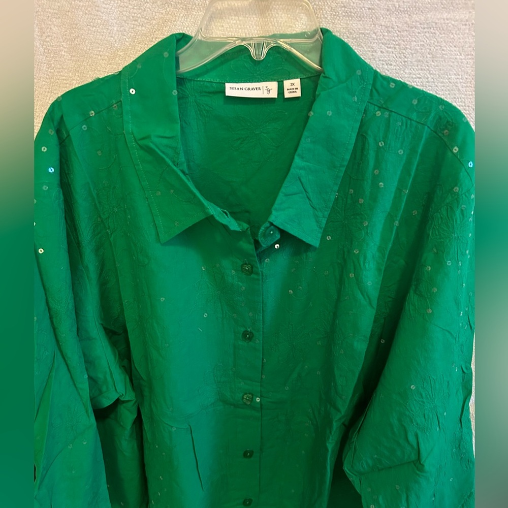Susan Graver green sequence blouse